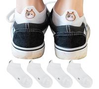 HappySole Cat Socks for Women - 4pack All White Cute Ankle Socks for Girls & Teens - Animal Face No Show Boat Socks - Cool Cat Themed Gifts - Funny, Novelty and Comfy Gift for Cat Lovers, White, 5-9