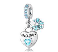 HappyStar 925 Sterling Silver Heart Zirconia Birthstone Charms for Bracelets Bead Charm Dangle Loving Pendant Compatible Pandora Bracelets Happy Birthday Gift for Women