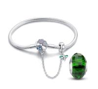 HappyStar 925 Sterling Silver Snake Chain Bracelet compatible Pandora charms With Fashion Classics Clasp Charm Bracelets jewellery Gift for Women(With Spacer Beads)