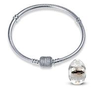 HappyStar 925 Sterling Silver Snake Chain Bracelet compatible Pandora charms With Fashion Classics Clasp Charm Bracelets jewellery Gift for Women(With Spacer Beads)