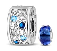 HappyStar 925 Sterling Silver Stopper Beads with 5A Cubic Zirconia Clip Charms for Bracelets Space Bead Christmas's Day Gifts for Women(With One Space Bead)