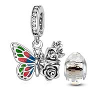 HappyStar Tarot Cards Pendants 925 Sterling Silver Rose Flower Beads Charms Compatible Pandora European Bracelets Necklaces WomenJewellery(With Spacer Beads)