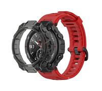 Happytop Silicone Watchband Replacement Compatible for Amazfit T-Rex (A1918) Smartwatch, with Protective Cover, Waterproof (Red Band+Black Cover)