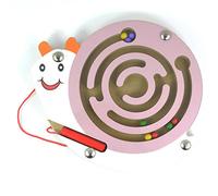 HappyToy Animal Mini Wooden Round Magnetic Wand Number Maze Interactive maze Magnet Beads Maze on Board Game City Traffic Eduactional Handcraft Toys (Pink Snail)