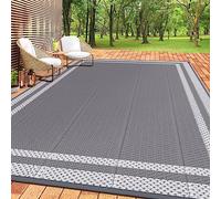 HappyTrends,Outdoor Rug,Patio Rug,Reversible Portable Plastic Straw Rug,Camping Rugs for Outside RV,Large Waterproof Area Rugs for Patio,Deck,Picnic,Porch,Balcony(6'x 9',White&Gray)