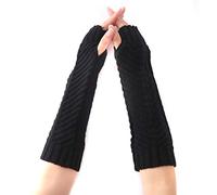Happyupcity 1Pair 30cm/11.8inch Long Arm Warmer Fingerless Gloves Knitted Wrist Arm Warmers with Thumbhole Stretchy Gloves Winter Warming Protector for Women Girls(Black)
