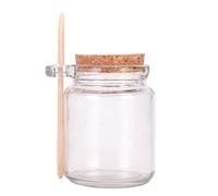 Happyupcity 250ML/ 8.5oz Empty Thick Clear Glass Salt Bath Jar with Cork Stopper and Wooden Spoon Spice Bottle Storage Container Bath Salt Shaker Jam Bottle