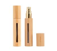 Happyupcity 2Pcs 10ml/0.33oz Empty Bamboo Spray Bottles with Glass Interior Refillable Mini Perfume Sample Vial Fragrance Containers Travel Fine Mist Sprayer for Cosmetic Essential Oils