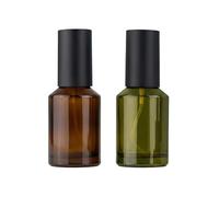 Happyupcity 2Pcs 60Ml/2oz Empty Glass Lotion Pump Bottles with Black Pump Refillable Emulsion Essence Essential Oil Sample Press Bottle Vial Make up Dispenser (Amber+Green)