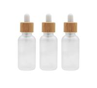 Happyupcity 3PCS 50ML 1.7oz Empty Clear Glass Essential Oil Dropper Bottles Jars Vials with Eye Glass Dropper and Bamboo Head Cosmetic Makeup Storage Containers Perfume Travel Holder Dispenser