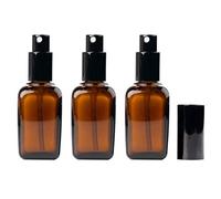 Happyupcity 3PCS 50ml/1.7oz Empty Squared Amber Glass Spray Bottle Jars with Black Fine Mist Sprayer Cosmetic Travel Packing Containers Hoder Dispenser for Perfume Essential Oils