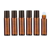 Happyupcity 6Pcs 10ml Amber Glass Roller Bottles with Scale and Black Cap Empty Refillable Essential Oil Roll On Bottles Portable Rollerball Bottles Vial Container for Travel