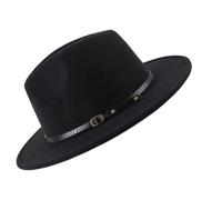 Happyupcity Unisex Womens Mens Adjustable Classic Wide Brim Belt Buckle Fedora Hat Felt Panama Hat Church Jazz Cap Black