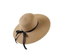 Happyupcity Women Wide Brim Sun Straw Hat with Bowknot Strap Oversized Sun Visor Hats UPF Summer Beach Hat Cap Floppy Foldable Roll Up Summer Hat Beach Headwear(Black)