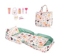 HappyVk - Baby Doll Bed - Portable Bassinet for Dolls up to 53 cm - Handbag for Girl - The Set includes Blanket, Pillow, and 7 Doll Accessories - Love Design