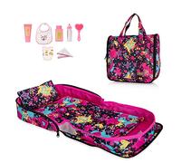 HappyVk - Baby Doll Bed Set - Portable Bassinet for Dolls up to 53 cm - Handbag for Girl - Includes Blanket, Pillow, and 7 Doll Accessories - Graffiti Design