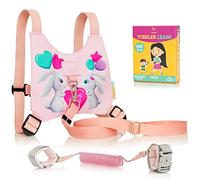 HappyVk Toddler Reins - Baby Reins - Child Walking Harness - Baby Anti Lost Wrist Link with Key Lock - Kid Pink Leash- Child Safety Harness Ages 1-4 - Cute Little Bunnies