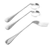 Happyyami 1 Set Adaptive Spoon Adaptive Utensils for Elderly Left Handed Angled Spoons and Fork Stainless Steel Self-Feeding Curved Utensil Anti Shake Eating Silverware for Disabled People