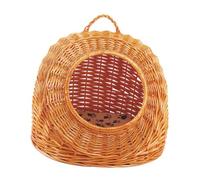 Happyyami 1 Set Cat Rattan Nest Summer Cool Pet Bed with Cushion Indoor Outdoor Cat House Semi Enclosed Design for Cozy Sleeping for Random Color