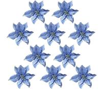 Happyyami 10pcs Glitter Artificial Flowers for Christmas Decor Blue Wedding Holiday Ornaments for Tree Table Decoration Upscale Hotel Restaurant Use