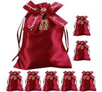 Happyyami 10pcs Red Cotton Cloth Drawstring Pouches Bags with Festive Design for Wedding Parties and Engagements, Easy to Use Party Favor Bags Preventing Object Loss
