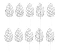 Happyyami 10pcs Silver Christmas Glitter Leaves Artificial Palm Leaf Stems Monstera Leaf Fake Plants for Wedding Decorations Floral Arrangements Home Decor