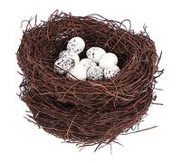 Happyyami 12pcs Artificial Rattan Bird Nest Bird Eggs Easter Egg Ornament Set 2x 15cm Nests 10x Home Store Office Decor
