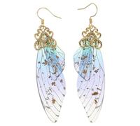 Happyyami 1Pair Creative Imitation Cicada Wings Earrings Unique Animal Design Ear Jewelry for Women Gold Foil Blue Easy to Wear for Weddings and Parties