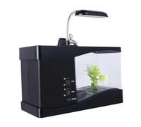 Happyyami 1pc Small Acrylic Fish Tank Pen Container Desktop Decor Alarm Clock Colorful Backlight/time/date/temp Display Sleepy Clock