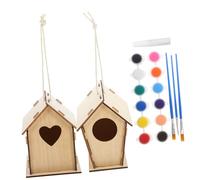 Happyyami 1set Bird House Kit for Boys and Girls Fun Crafting and Painting Colors Brushes Glue and Jute String for Imagination and Creativity Outdoor Decor