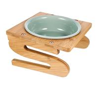 Happyyami 1set Elevated Ceramic Cat Bowl Bamboo Stand for Comfortable Eating Smooth Finish for Kittens and Pets Stylish Home Decor