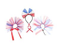 Happyyami 1set Independence Day Cat and Dog Costume Party Accessories for Pets Includes Headband Collar and Tulle Skirt for July Celebrations and Photography