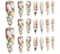 Happyyami 2 Boxes Easter Press On Nails: Short Oval Fake Nails With Easter Eggs Bunny Flowers Designs - Present For Women And Girls