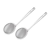 Happyyami 2 Pcs Stainless Steel Oil Strainer Spoon with Fine Mesh Filter, Kitchen Tool for Cooking and Restaurant Use, Sturdy No Deformation Design, Silver Colour, 28cm Length