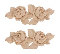 Happyyami 2 Pcs Wood Carved Decal Decor with Delicate Rose Onlay Applique, Classic Khaki Synthetic Material for Furniture and Mirrors, for DIY Home Decoration