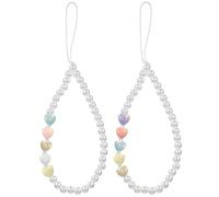 Happyyami 2pcs Beaded Phone Lanyard Pearl Heart Phone Charm Wrist Strap Mobile Pendant for Women Pearls for Lanyard Use