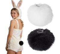 Happyyami 2PCS Bunny Tail Clip on Pom Poms Rabbit Costume Plush Ball Brooches Animal Cosplay Accessory for Easter Halloween Cosplay Party Performance