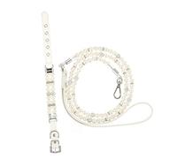 Happyyami 2pcs Decorated Pearl Dog Collar Leash Set Puppy Necklace Dog Chain Pet Collar Leash Calming