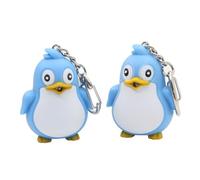 Happyyami 2pcs Lovely Keychains Cute Novelty Led Flashlight Sound Key Rings Penguin Cartoon Light Key Chains Blue