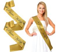 Happyyami 2pcs Men Prom King Sashes Graduation 80s Prom Tiara Satin Sash for Halloween School Party Accessories Golden
