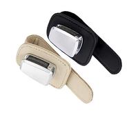 Happyyami 2pcs Multi Function Car Glasses Holder Auto Visor Clip Sunshade Storage Clip PU Zinc Alloy Sunglasses Bracket for Car Visor Black Beige