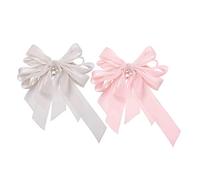 Happyyami 2Pcs Pearls Hair Bow Clips for Women Big Bows Hair Accessories for Parties Ceremonies and Everyday Use Pink Beige Colors