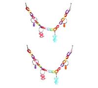 Happyyami 2pcs Pet Parrot Cockatiel Chew Toy Rings and Bells Swing Bridge for Birds Encourages Exercise and Healthy Chewing Random Pendant Included