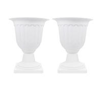 Happyyami 2pcs Plastic Classic Urn Planter Indoor Outdoor Tall Pedestal Planter Vintage Flower Pot for Front Porch Door Balcony Decoration White 35cm