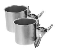 Happyyami 2pcs Stainless Steel Feeder Feeding Parrot Parrot Cage Hanging Bird Feeders Outdoor Hanging Birdfeeder Food Containers Pet Cage Outdoor Cup Bird Pet Supplies Stainless Steel Silver