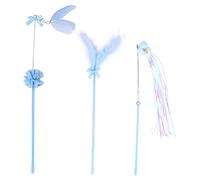 Happyyami 3pcs Interactive Cat Teaser Wand Set and Bell Blue Engaging Pet Toys for Indoor Cats and Kittens