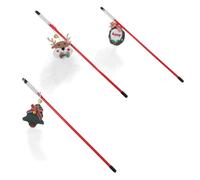 Happyyami 3pcs Interactive Cat Teaser Wands for Indoor Play Christmas Themed Toys Tree Reindeer Fun Activity for Kittens and Cats to Stay Active