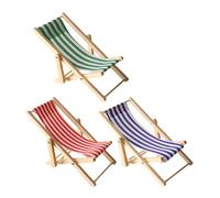 Happyyami 3pcs Mini Folding Beach Chairs: Wooden Dollhouse Furniture For Outdoor Scenes - Miniature Deck Chair Models For Crafts And Beach Dollhouse Decoration