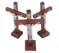 Happyyami 3pcs Wooden Standing Cross Small Crucifix Tabletop Decor for Christian Prayer Baptism Confirmation Religious Symbol of Faith