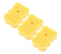 Happyyami 3Pcs Yellow Bear Shape Wood Pulp Cotton Dish Sponges Double-Layer Kitchen Cleaning Scrubbers Multi-Function Small Sponges for Wok and Household Use